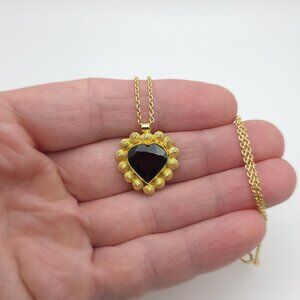 18 Inch Gold Over Sterling Silver Large Garnet Heart Necklace A737